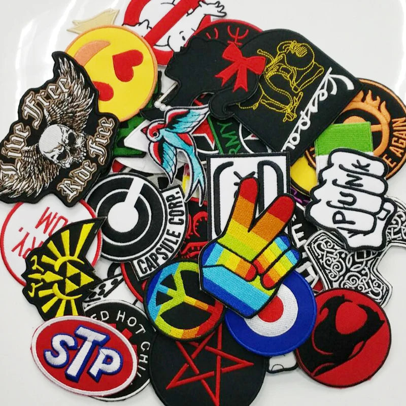30Pcs Mixed Iron on Patches For Clothing Shirt Jacket Embroidered Clothing  Patches Stripes Stickers Punk Style