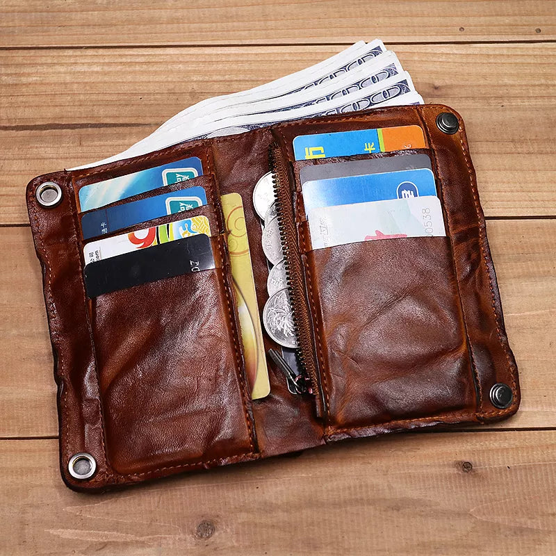 Genuine Leather Vintage Wrinkled Short Bi-fold