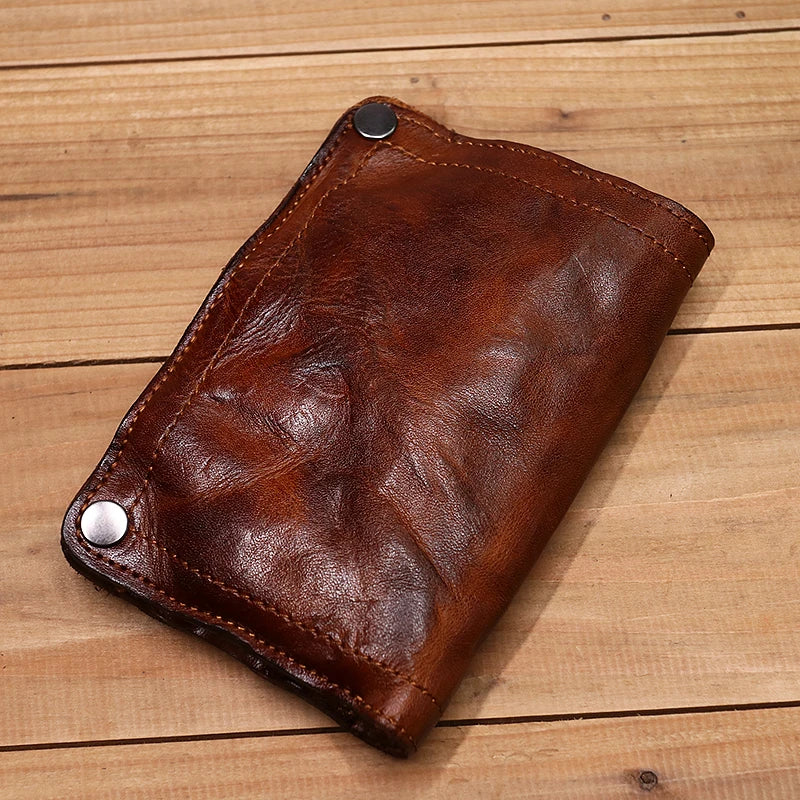 Genuine Leather Vintage Wrinkled Short Bi-fold