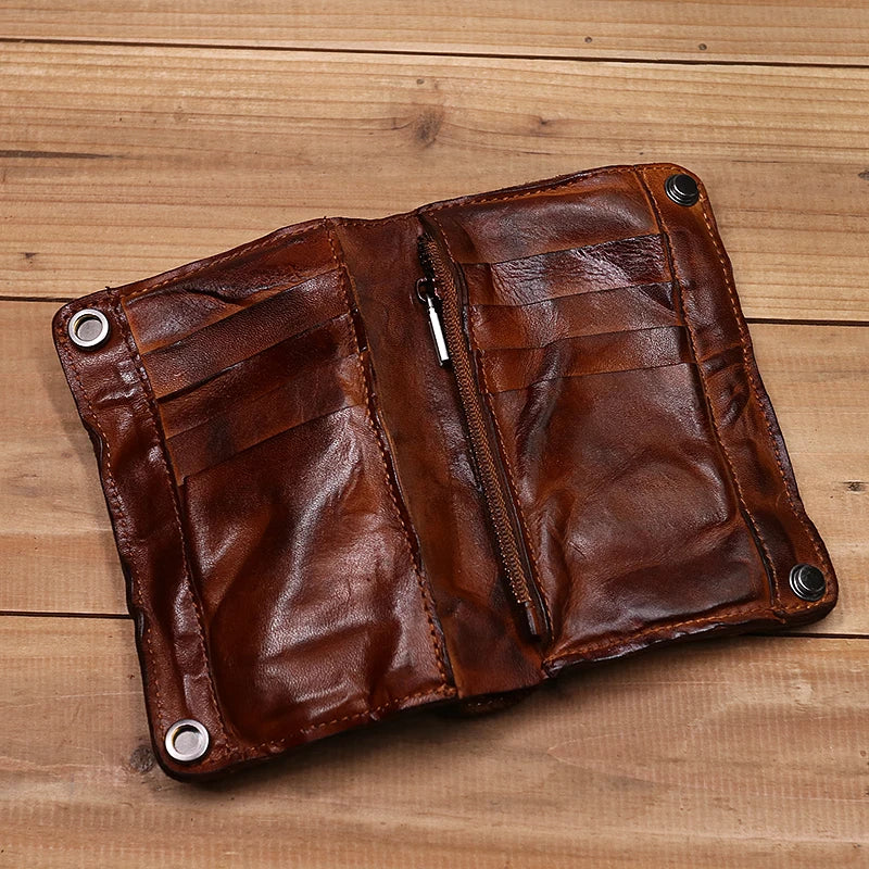 Genuine Leather Vintage Wrinkled Short Bi-fold