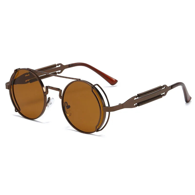 Round Retro Metal Steampunk Sunglasses UV400