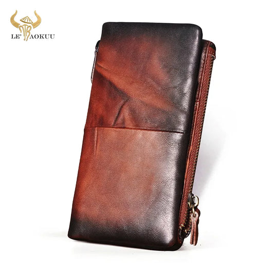 New Wine Natural Real leather Vintage Check book/Card Case/Snap Chain Organiser Wallet