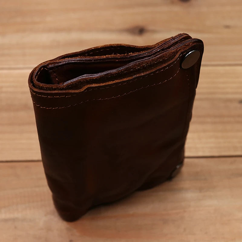 Genuine Leather Vintage Wrinkled Short Bi-fold