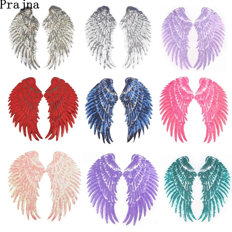 1 Pair Multicolor Sequin Patch DIY Angel Wings Iron on Patches