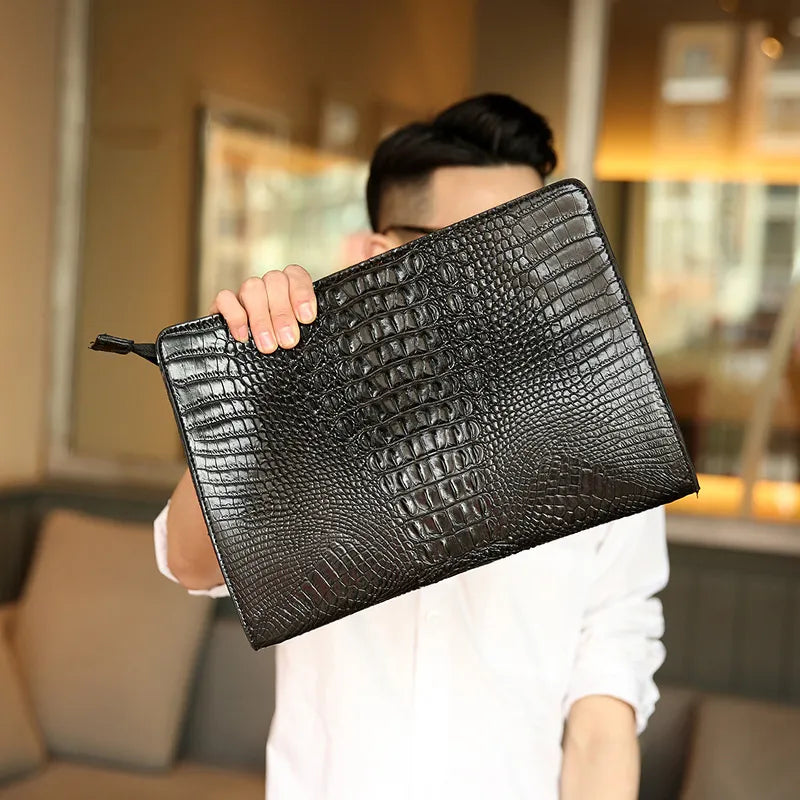 Luxury Crocodile Pattern Men Clutch Bag