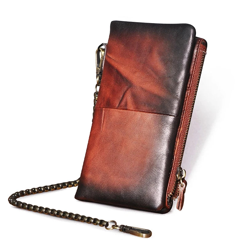 New Wine Natural Real leather Vintage Check book/Card Case/Snap Chain Organiser Wallet