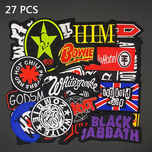 27Pcs Iron On Band Rock Music Badges/Patches For Clothes Jacket Jeans DIY Embroidered Patch