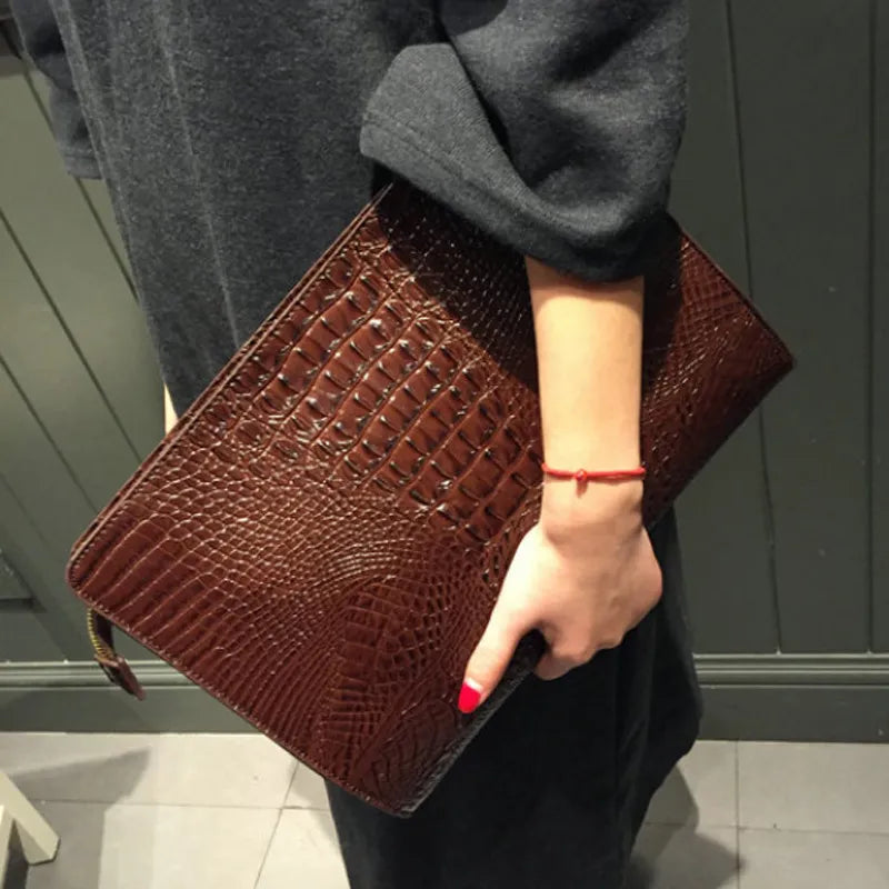 Luxury Crocodile Pattern Men Clutch Bag