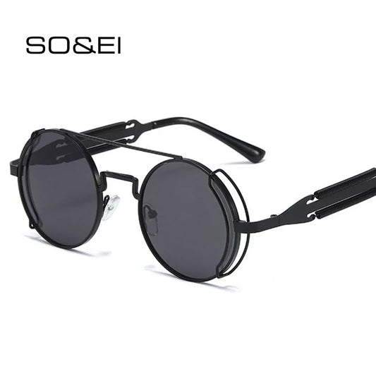 Round Retro Metal Steampunk Sunglasses UV400