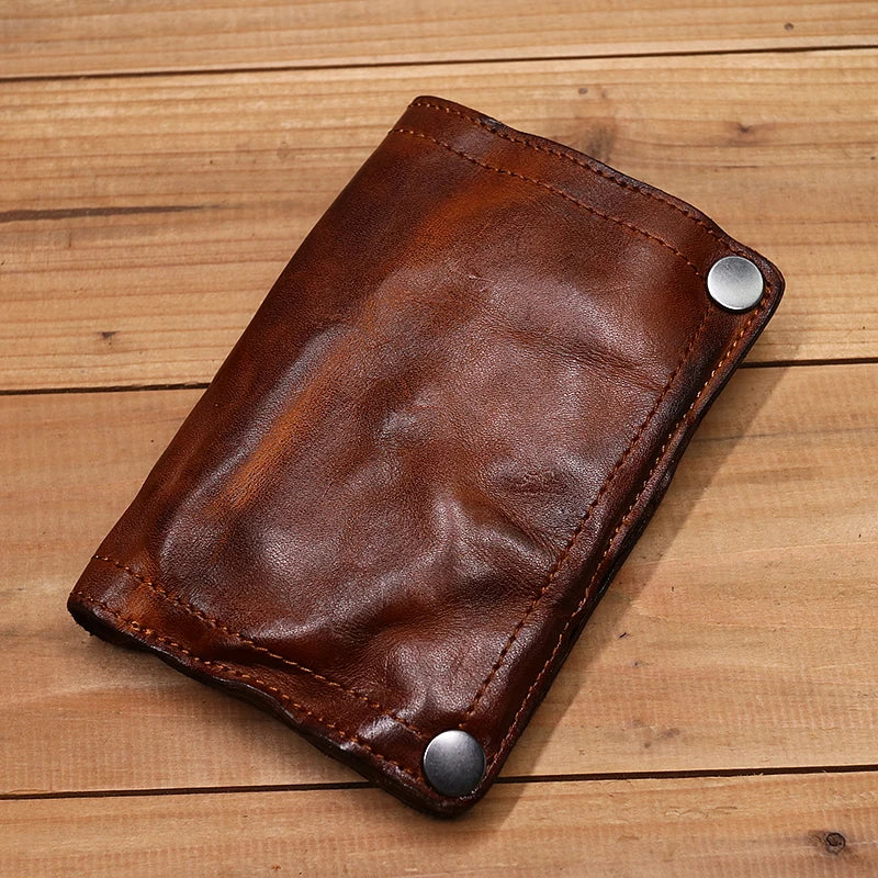 Genuine Leather Vintage Wrinkled Short Bi-fold