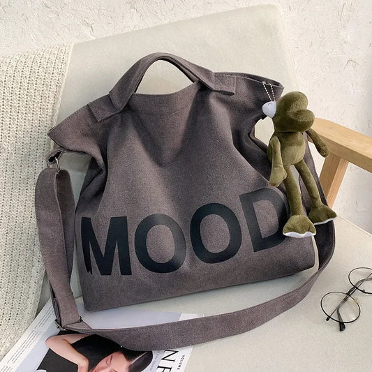 Solid Color Printed Canvas Big Tote Bag