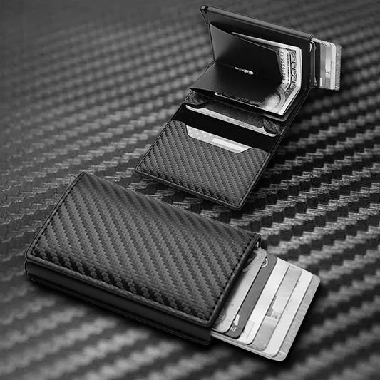 Carbon Fiber Card Holder/Wallet RFID Black Magic Trifold Slim Mini Wallet