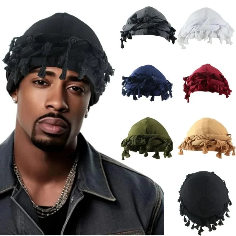 Men's Trim Twisted Tail Fringe Cotton Bandana Turban