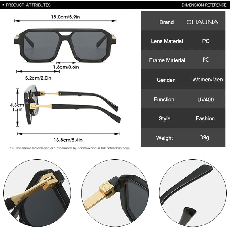 New Men Double Bridges Square Fashion Sunglasses UV400 Retro Polygo Sunglasses