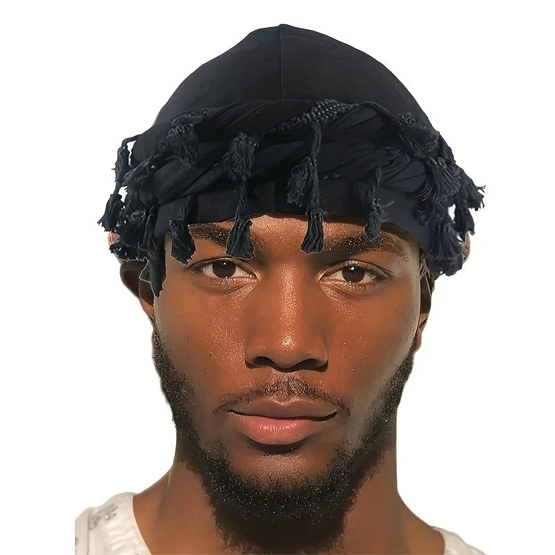 Men's Trim Twisted Tail Fringe Cotton Bandana Turban