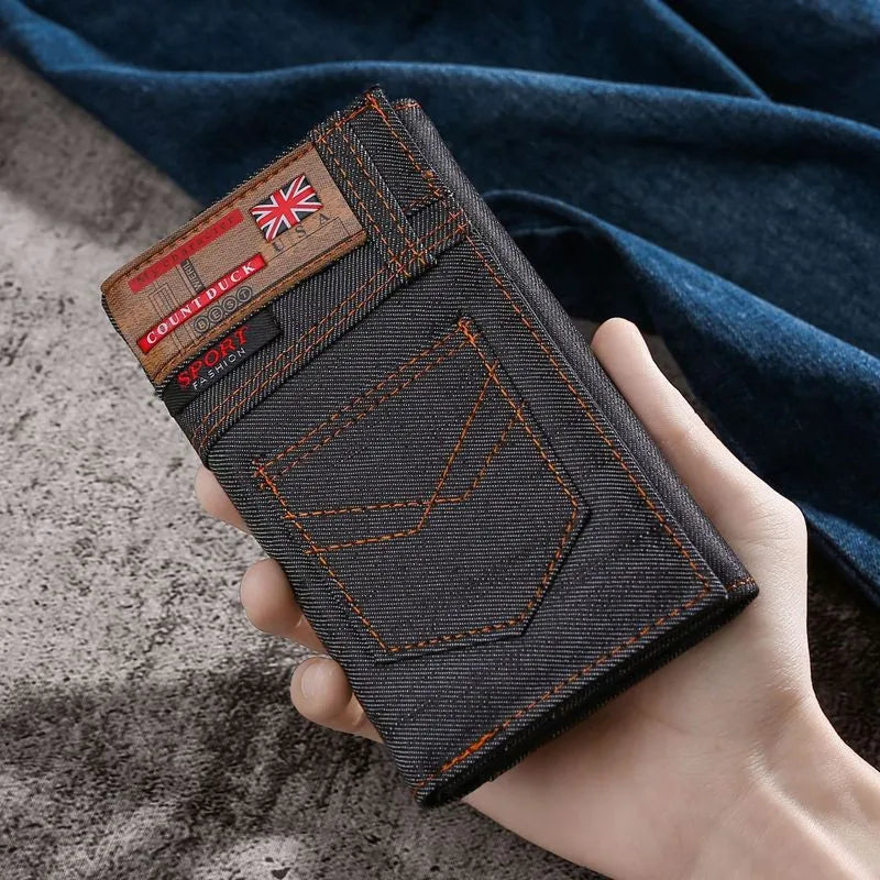 Luxury Denim Cloth Long Style Men's High Capacity Wallet