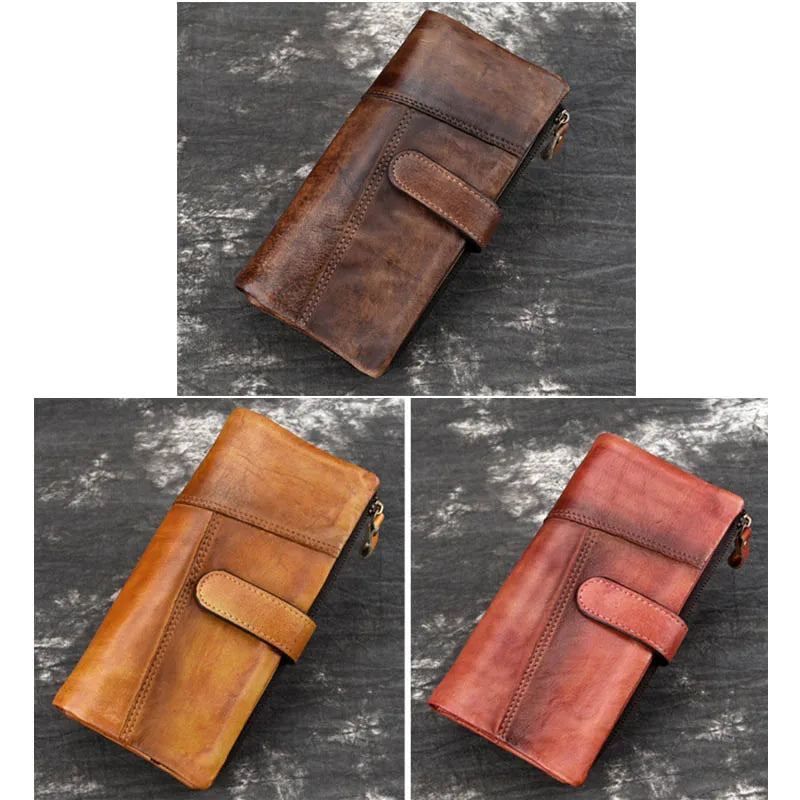 Men's Vintage Genuine Leather Long Wallet RFID Blocking Credit Card