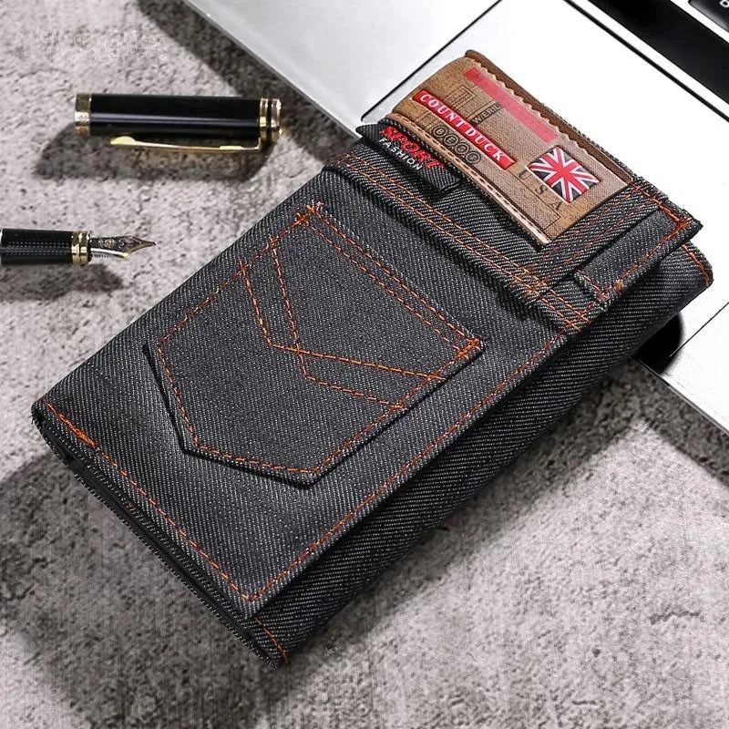 Luxury Denim Cloth Long Style Men's High Capacity Wallet