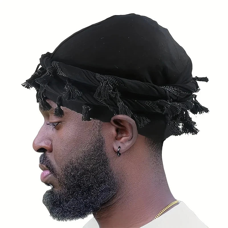 Men's Trim Twisted Tail Fringe Cotton Bandana Turban