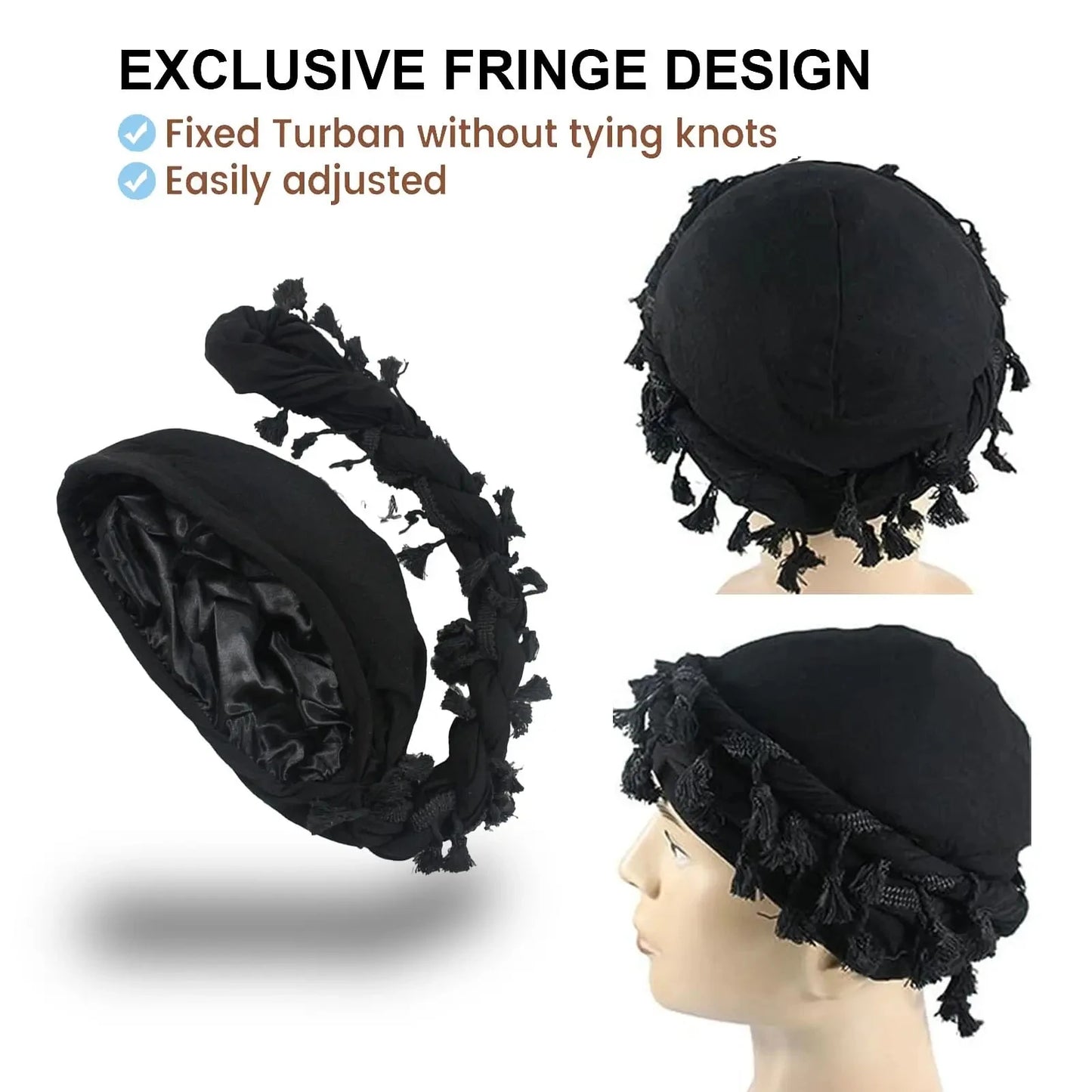 Men's Trim Twisted Tail Fringe Cotton Bandana Turban