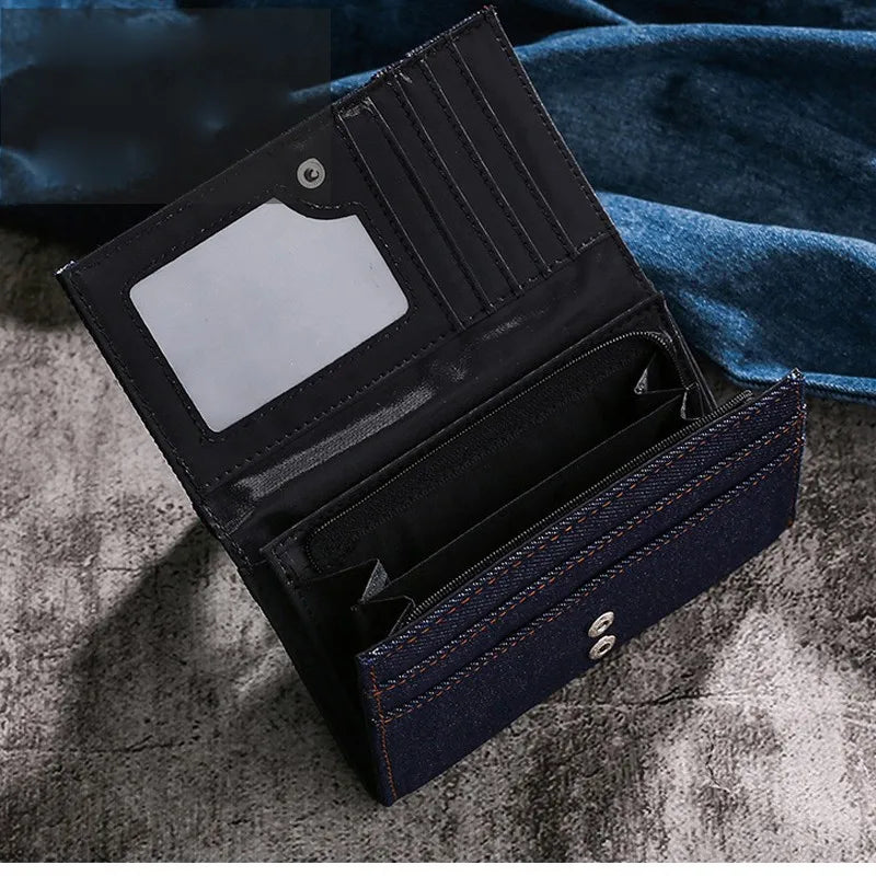 Luxury Denim Cloth Long Style Men's High Capacity Wallet