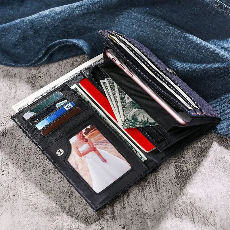 Luxury Denim Cloth Long Style Men's High Capacity Wallet