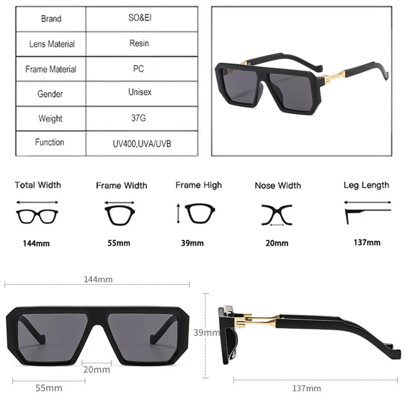 SO&EI Retro Polygon Square Men Fashion Shades UV400